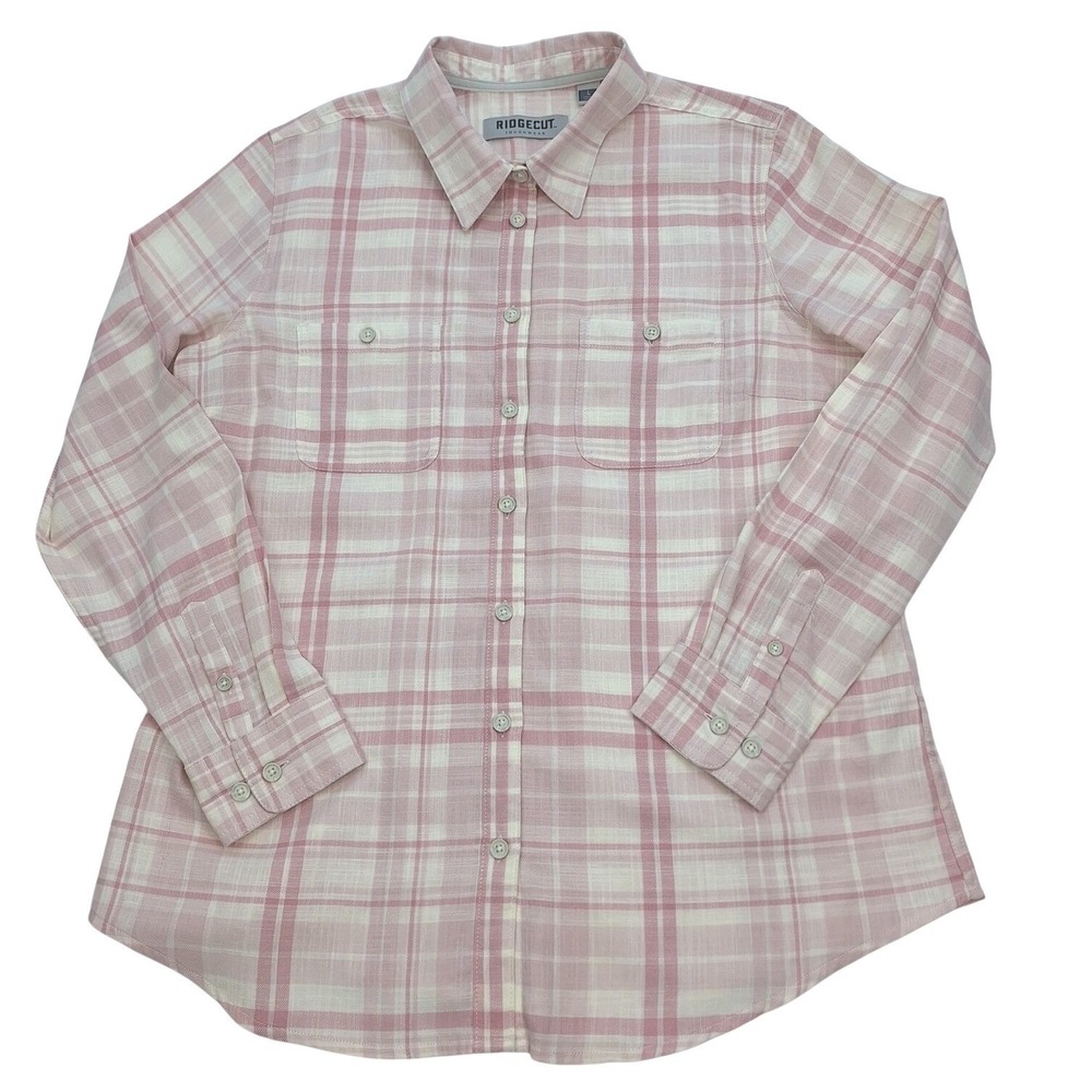 Ridgecut Flannel Shirt Womens Large Pink Plaid Long Sleeve Toughwear